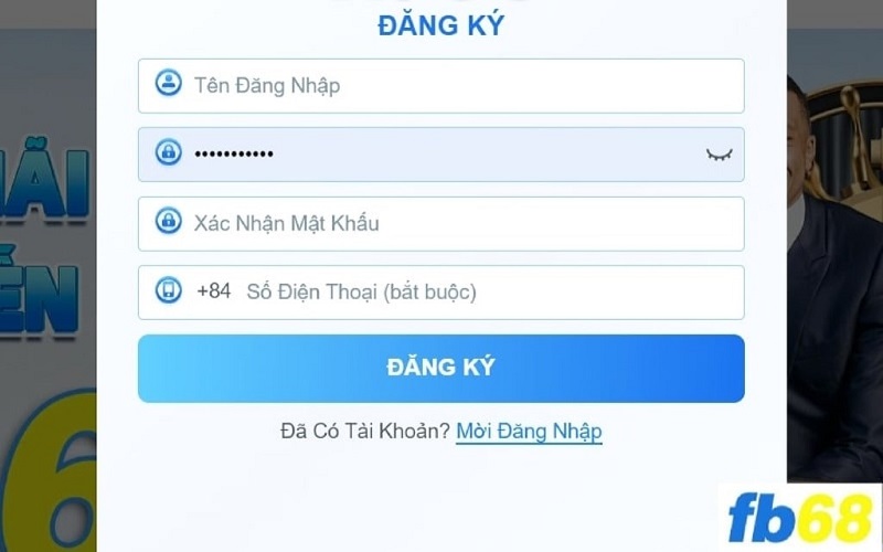 Vào mục đăng kí để tham gia FB68